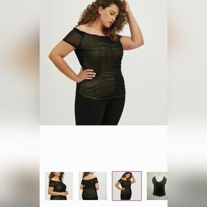 TORRID Ruched Off-Shoulder Top - Mesh Black Size 2